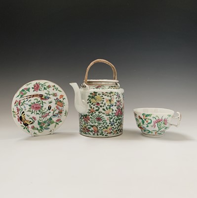 Lot 198 - A Chinese Canton celadon teapot, late 19th...