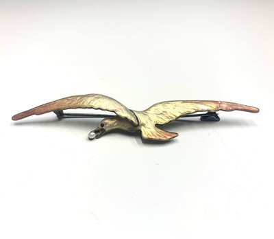 Lot 670 - A French silver and enamel seagull brooch with...