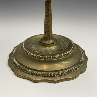 Lot 596 - A brass bell, height 14cm overall, a near pair...