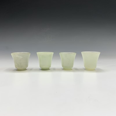Lot 221 - Four Chinese jade wine cups, largest height...