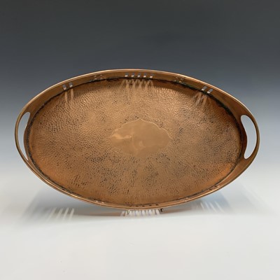 Lot 378 - A Herbert Dyer galleried copper tray of oval...