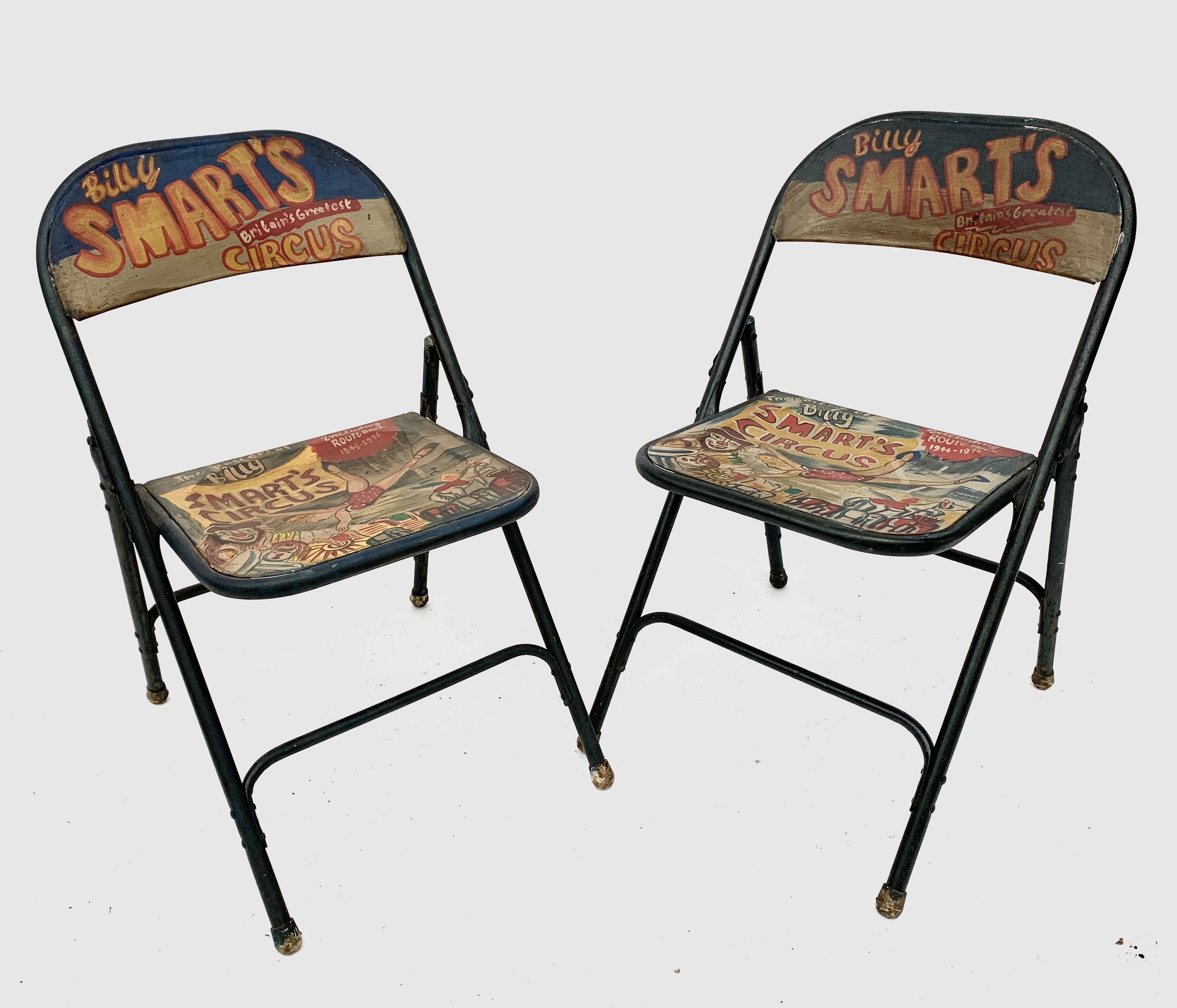Lot 3249 A pair of painted metal folding chairs,