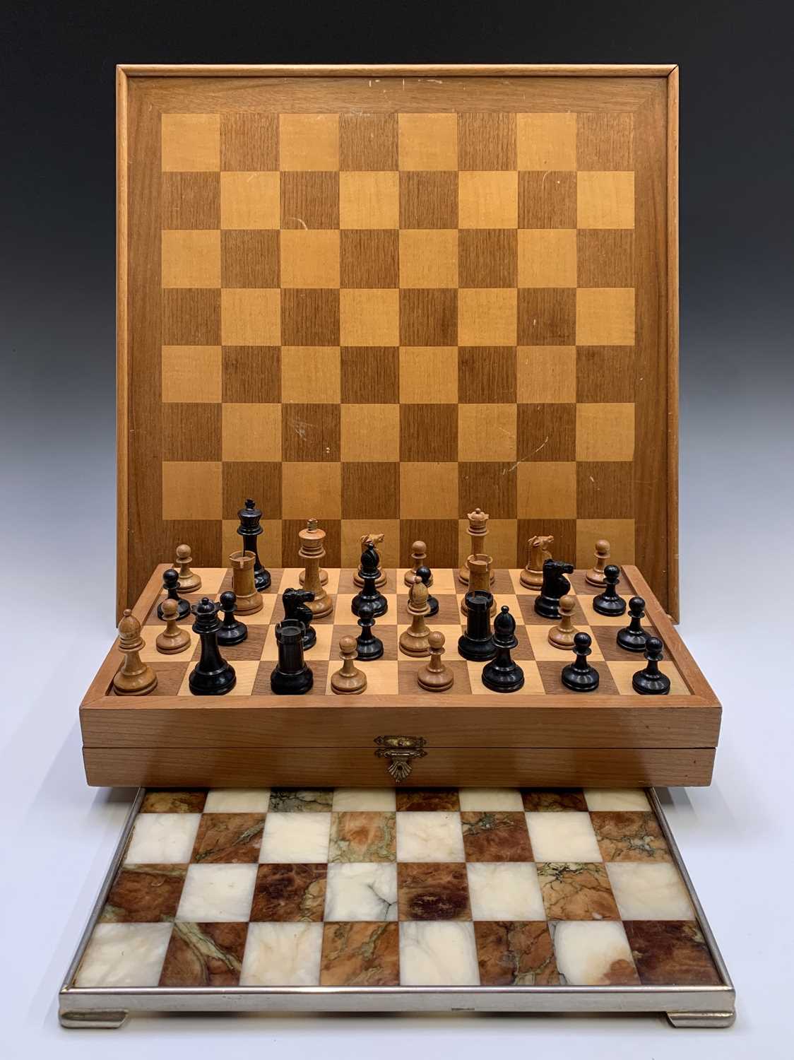 Lot 336 - A Staunton type boxwood and ebony chess set,