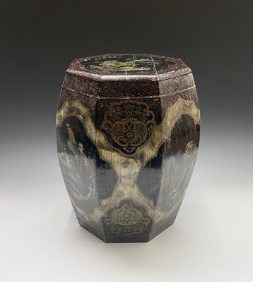 Lot 234 - A Japanese black lacquer octagonal barrel in...