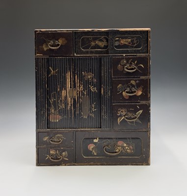 Lot 253 - A Japanese black lacquered table cabinet, 19th...