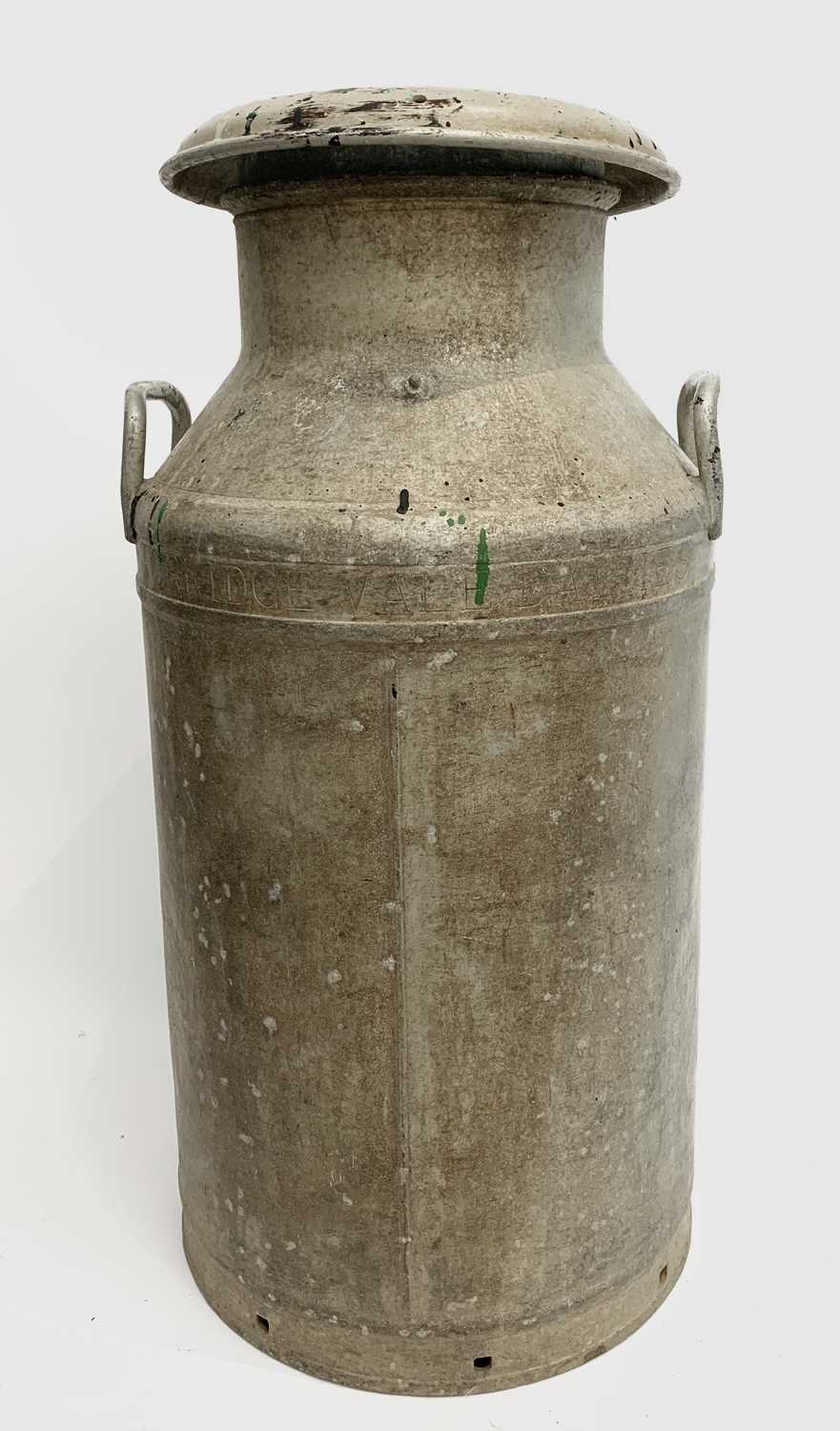 Lot 525 - An aluminium 10 gallon milk churn, engraved