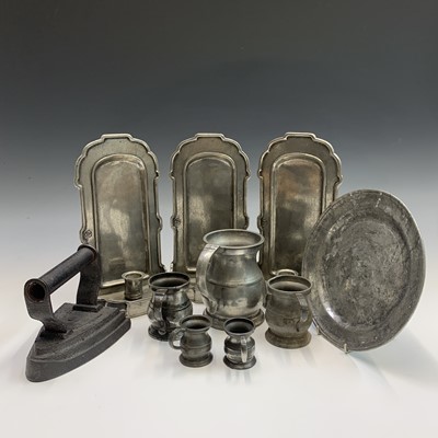 Lot 598 - Three pewter candle wall sconces, height 27cm,...