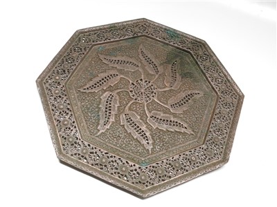 Lot 717 - A Kashmiri pierced octagonal tray, 41cm...