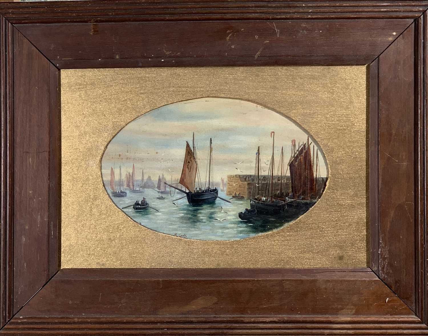 Lot 1487 - An oil painting showing the mouth of Newlyn...