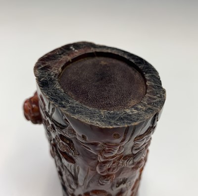 Lot 38 - A Chinese carved horn brush pot, height 11.5cm.