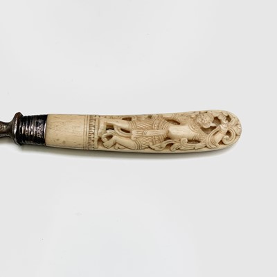Lot 411 - A Burmese ivory handled carving set, late 19th...