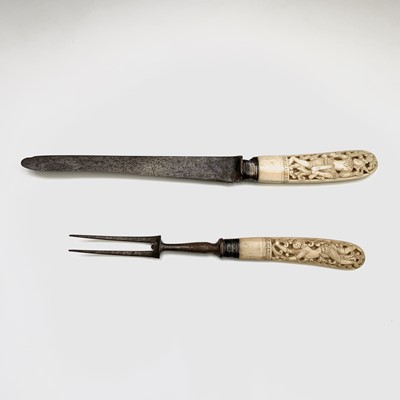 Lot 411 - A Burmese ivory handled carving set, late 19th...