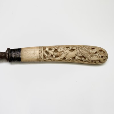 Lot 411 - A Burmese ivory handled carving set, late 19th...