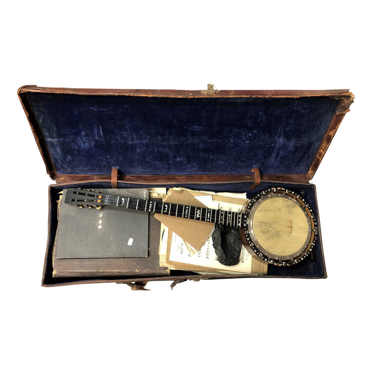 Lot 229 - A mother of pearl inlaid rosewood banjo,...