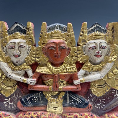 Lot 419 - A Thai gilded carved wood panel, 22 x 51cm.