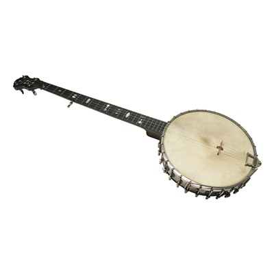Lot 4 - A five string banjo, full length 92cm, cased.