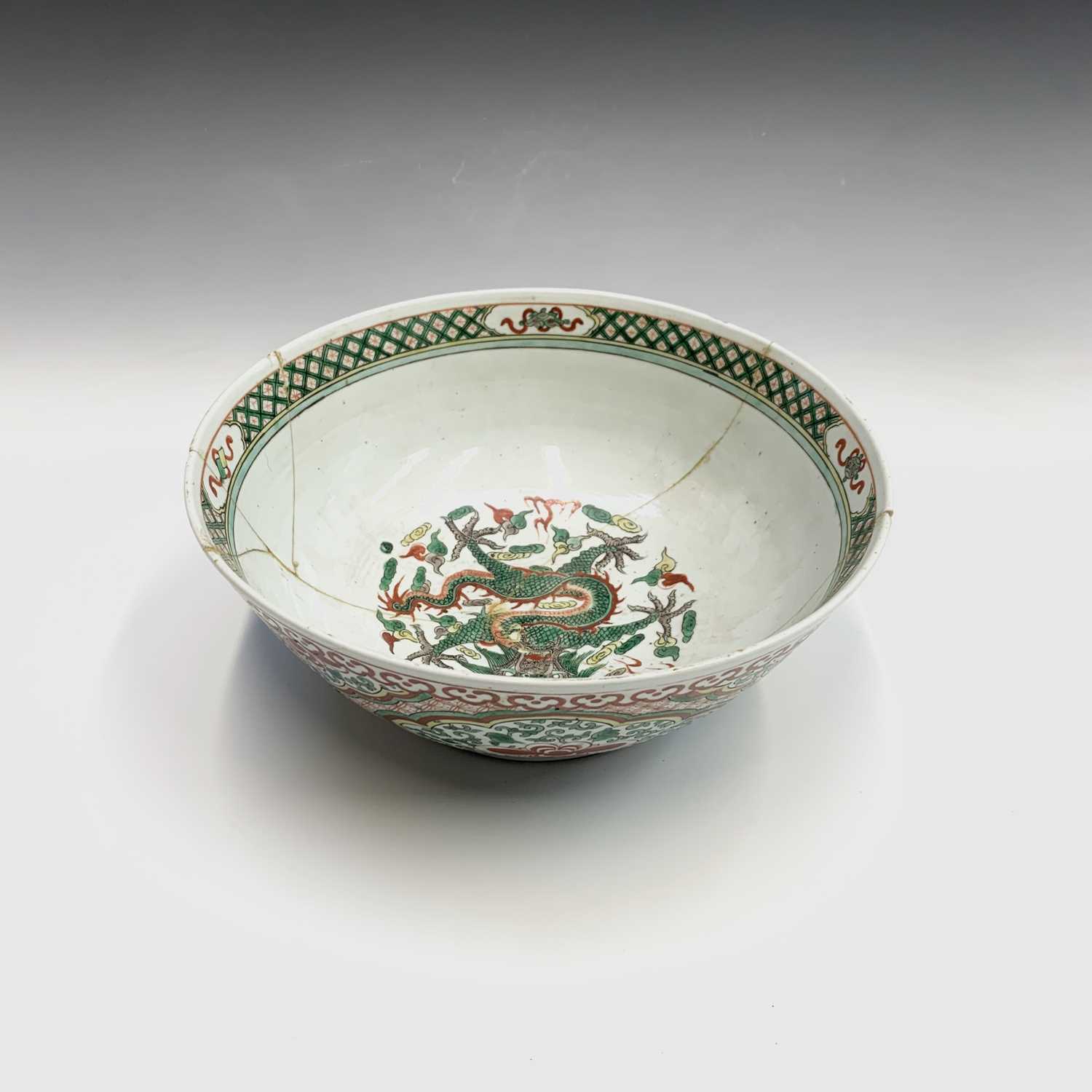 Lot 340 - A large Chinese famille verte porcelain bowl,...