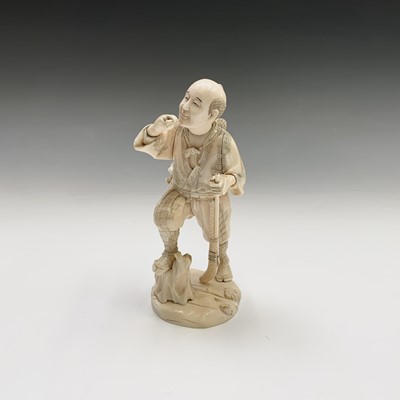 Lot 201 - A Japanese ivory figure of a hunter, Meiji...