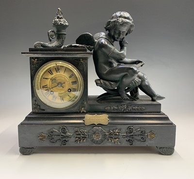 Lot 2922 - A 19th century French black slate and bronze...