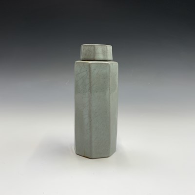 Lot 1044 - A studio pottery octagonal celadon glaze jar...