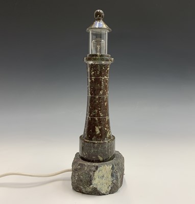 Lot 501 - A Cornish serpentine table lamp, modelled as a...