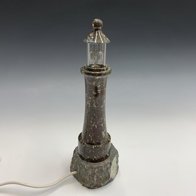 Lot 501 - A Cornish serpentine table lamp, modelled as a...