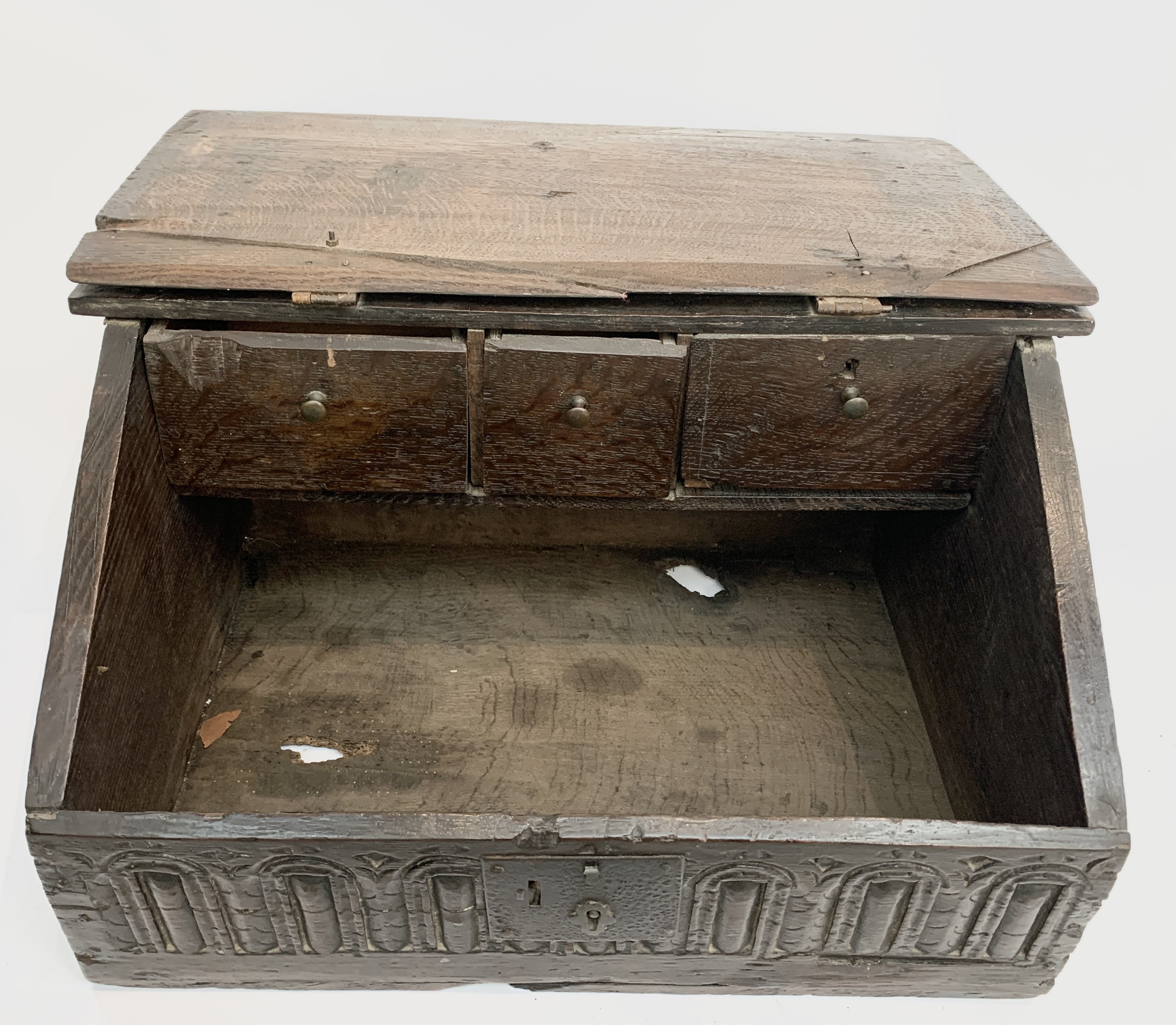 Lot 3090 - A 17th Century Oak Bible Box, The Slope