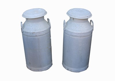 Lot 524 - A pair of 10-gallon aluminium milk churns, by...