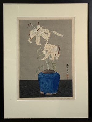 Lot 114 - A Japanese woodcut print, signed in pencil...