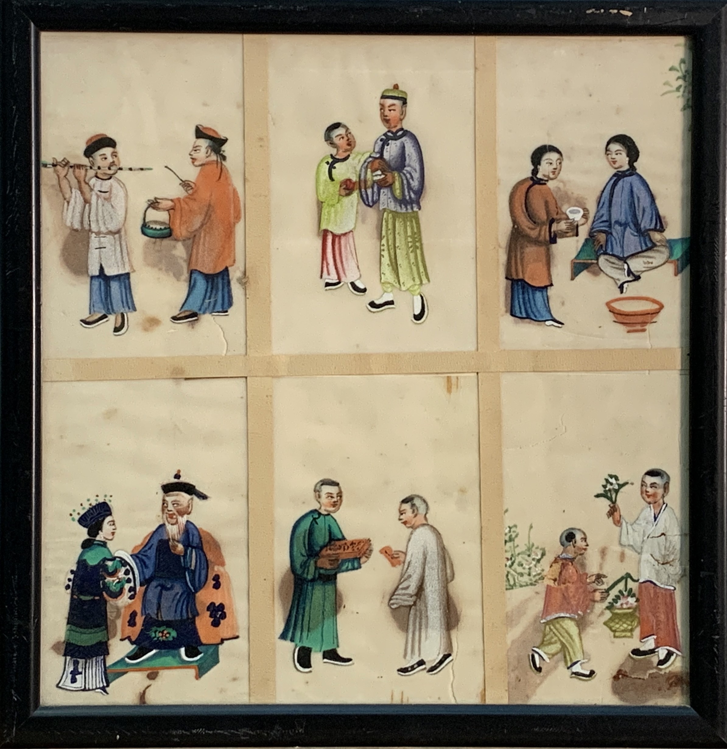 Lot 137 A set of six Chinese rice paper paintings,