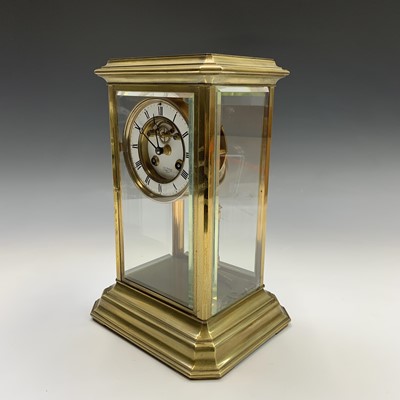 Lot 2938 - A four glass brass mantel clock, the two part...