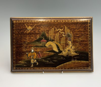 Lot 191 - A pair of chinoiserie wood rectangular panels,...
