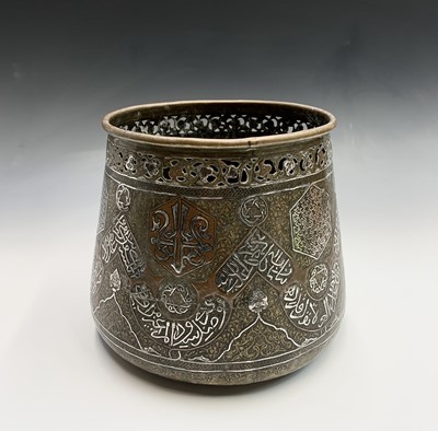 Lot 1001 - A Mamluk Revival brass jardiniere, Egypt or...