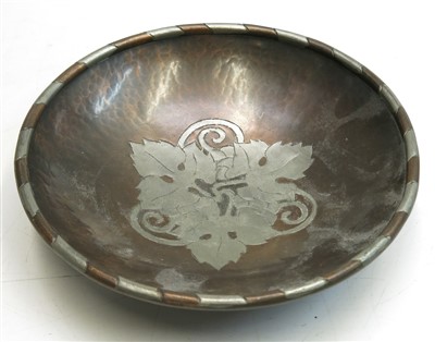 Lot 321 - A Hugh Wallis copper bowl, with a inlaid...