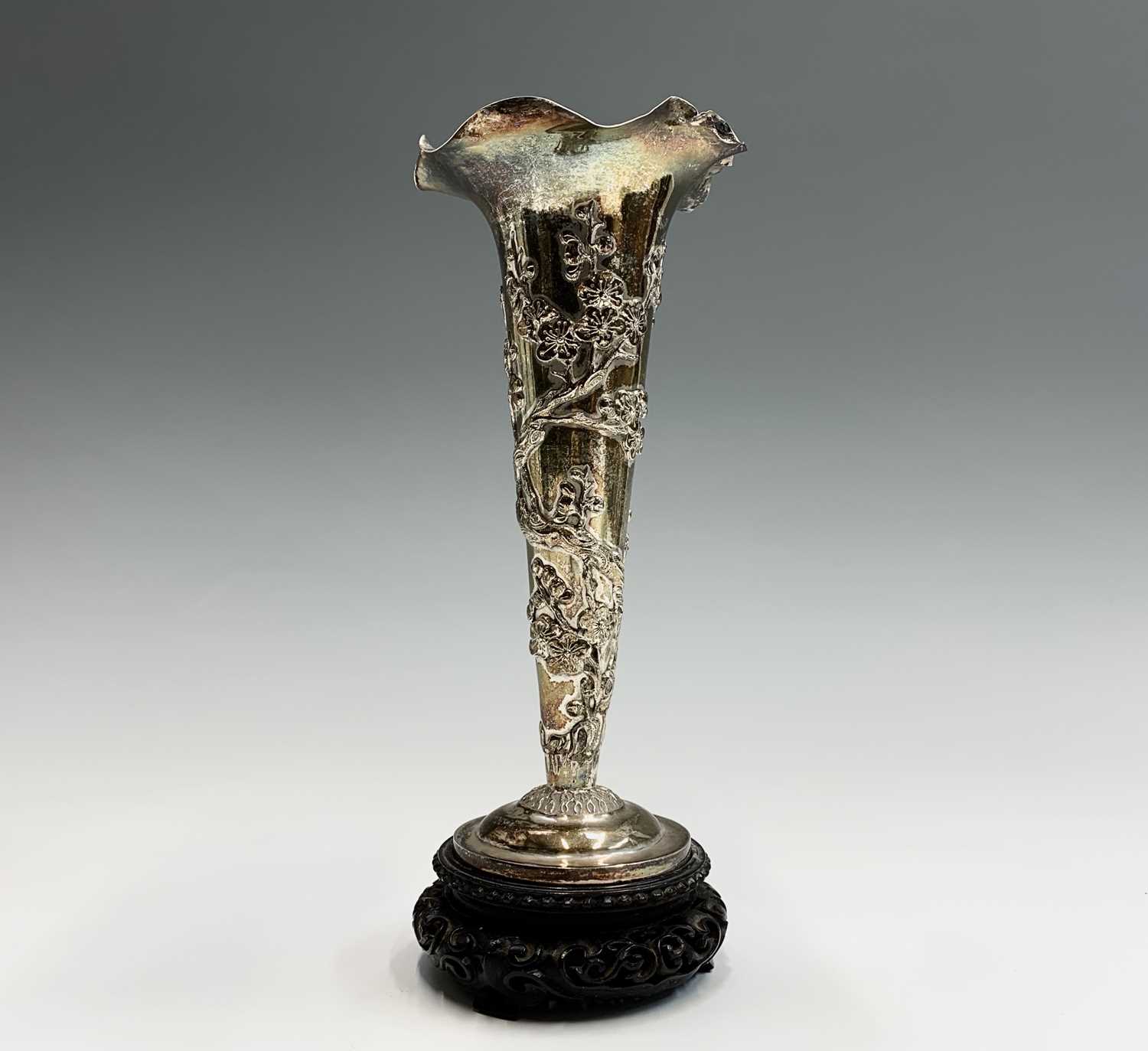 Lot 31 - A Chinese silver spill vase, with a flared rim,...