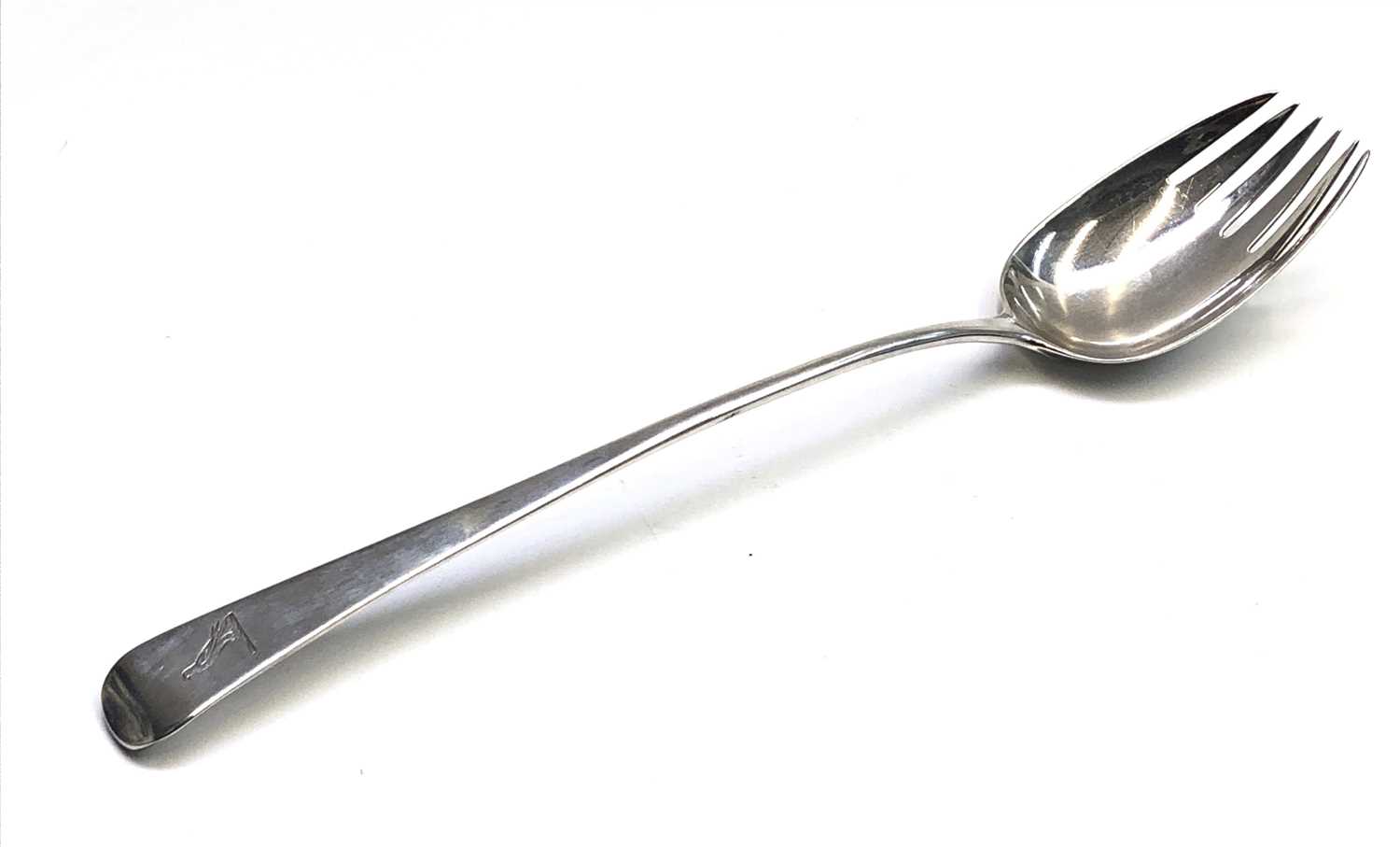 Lot 2048 - A Georgian silver basting spoon later
