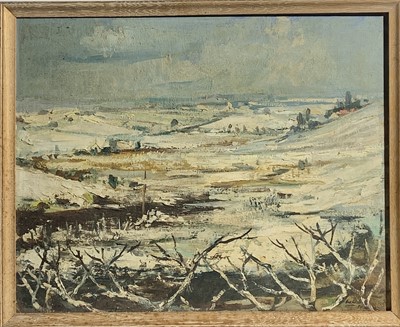 Lot 604 - WEBB Oil on board Winter landscape '54 Signed...