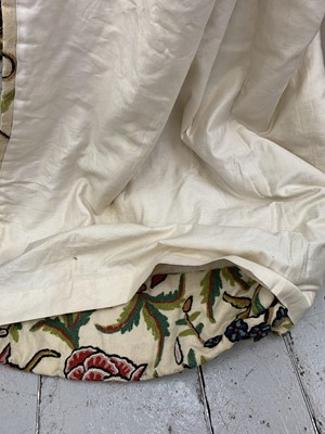 Lot 2848 - Crewel work curtains, interlined, with cream...