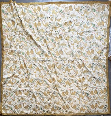 Lot 2822 - A gold embroidered brocade throw, eau de nil...