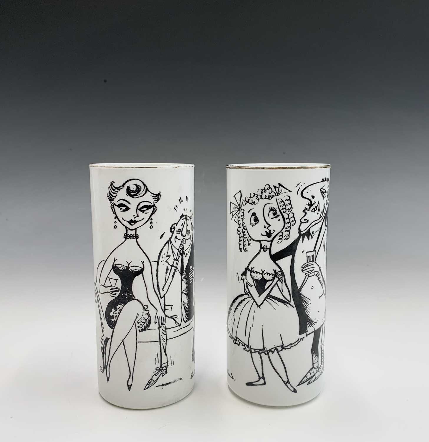Lot 1067 - A pair of milk glass vases or beakers, with...