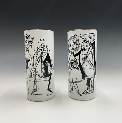 Lot 1067 - A pair of milk glass vases or beakers, with...
