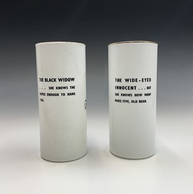 Lot 1067 - A pair of milk glass vases or beakers, with...