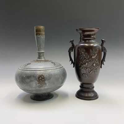 Lot 646 - A Middle Eastern bronze and metal bulbous vase,...