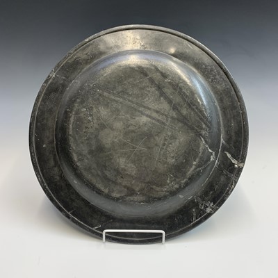 Lot 49 - A large 19th century pewter charger,...