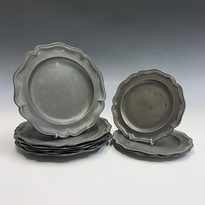 Lot 677 - A set of six pewter dinner plates, early 19th...