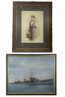 Lot 1455 - A painting of the warship HMS Seafire 38 x...