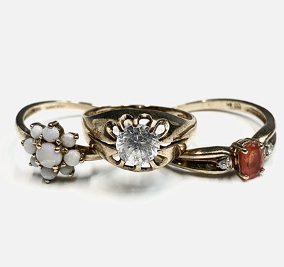 Lot 383 - Three 9ct gold rings.