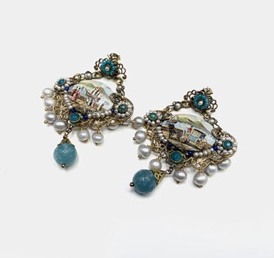 Lot 585 - A pair of miniature hand painted Bay of Naples...