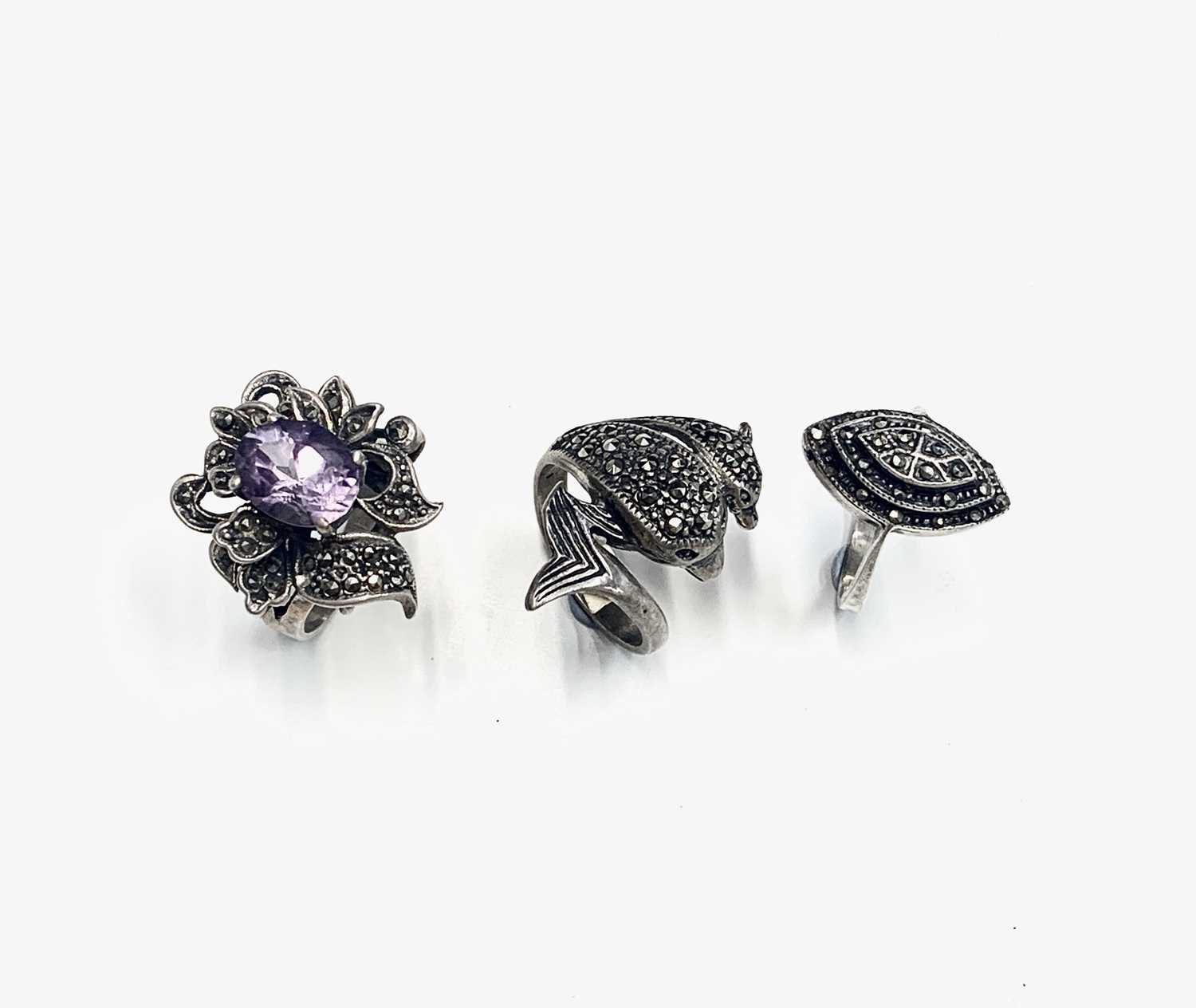 Lot 361 - Three marcasite rings