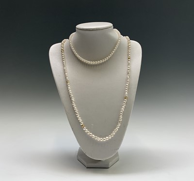 Lot 73A - Two pearl necklaces each with an 18ct gold...